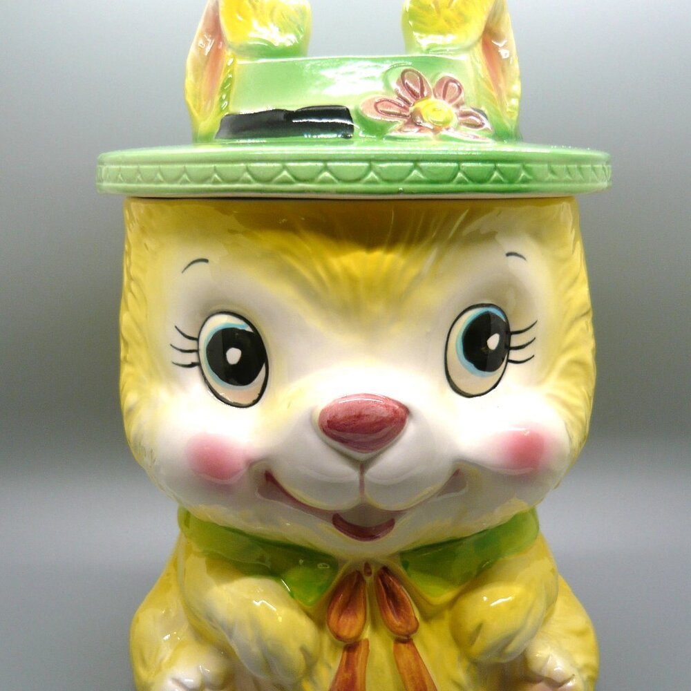 Vintage KC Japan Ceramic Anthropomorphic Bunny Rabbit Cookie Jar EUC